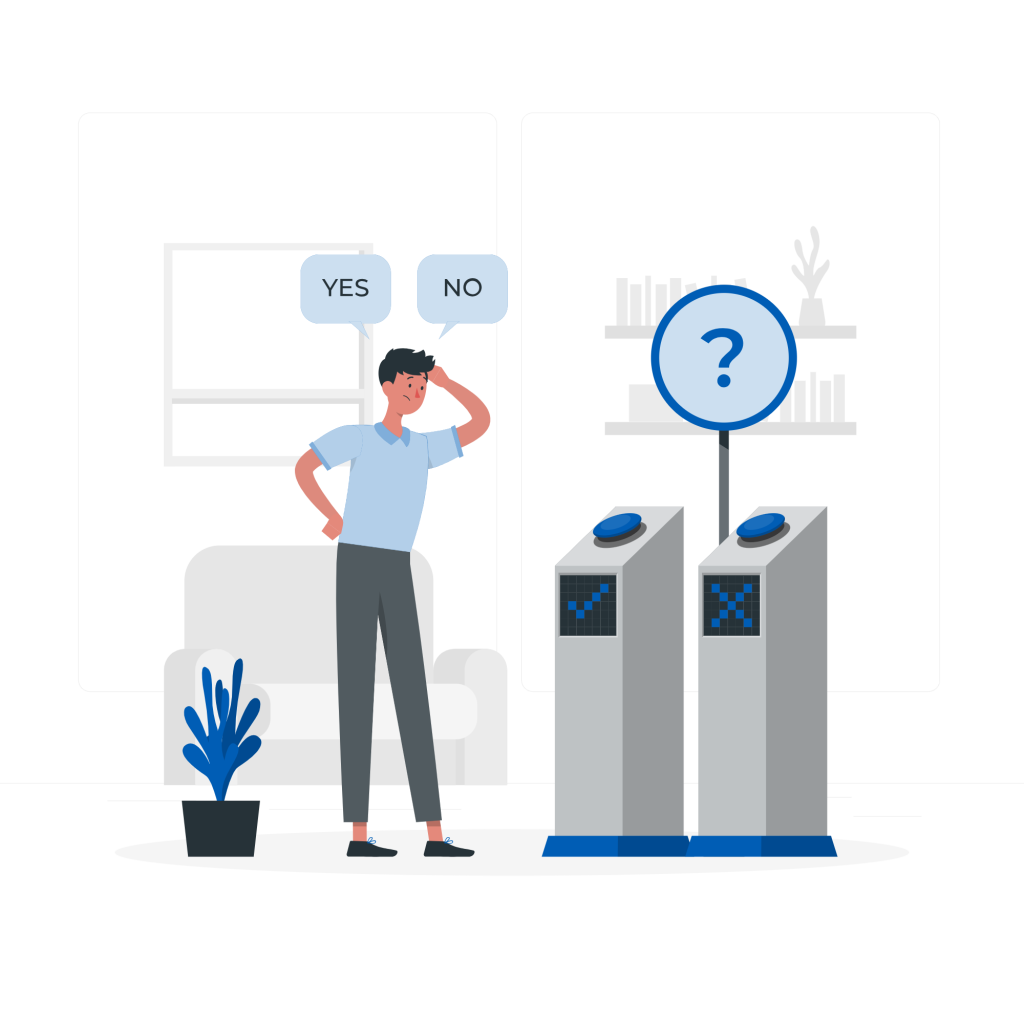 A user overwhelmed by AI data, blindly clicking predictions